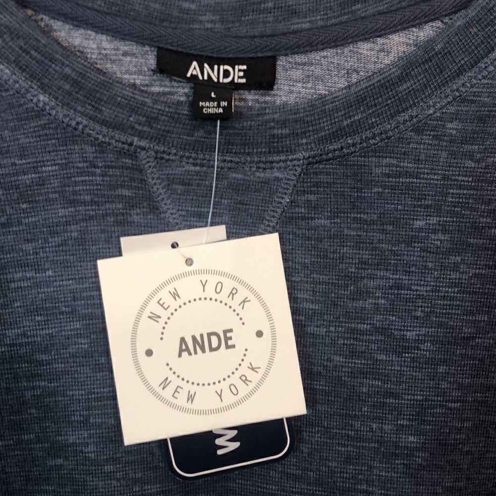ANDE  New York sweater size L  indigo blue, New With Tags, Pit to Pit 21” - Picture 12 of 12